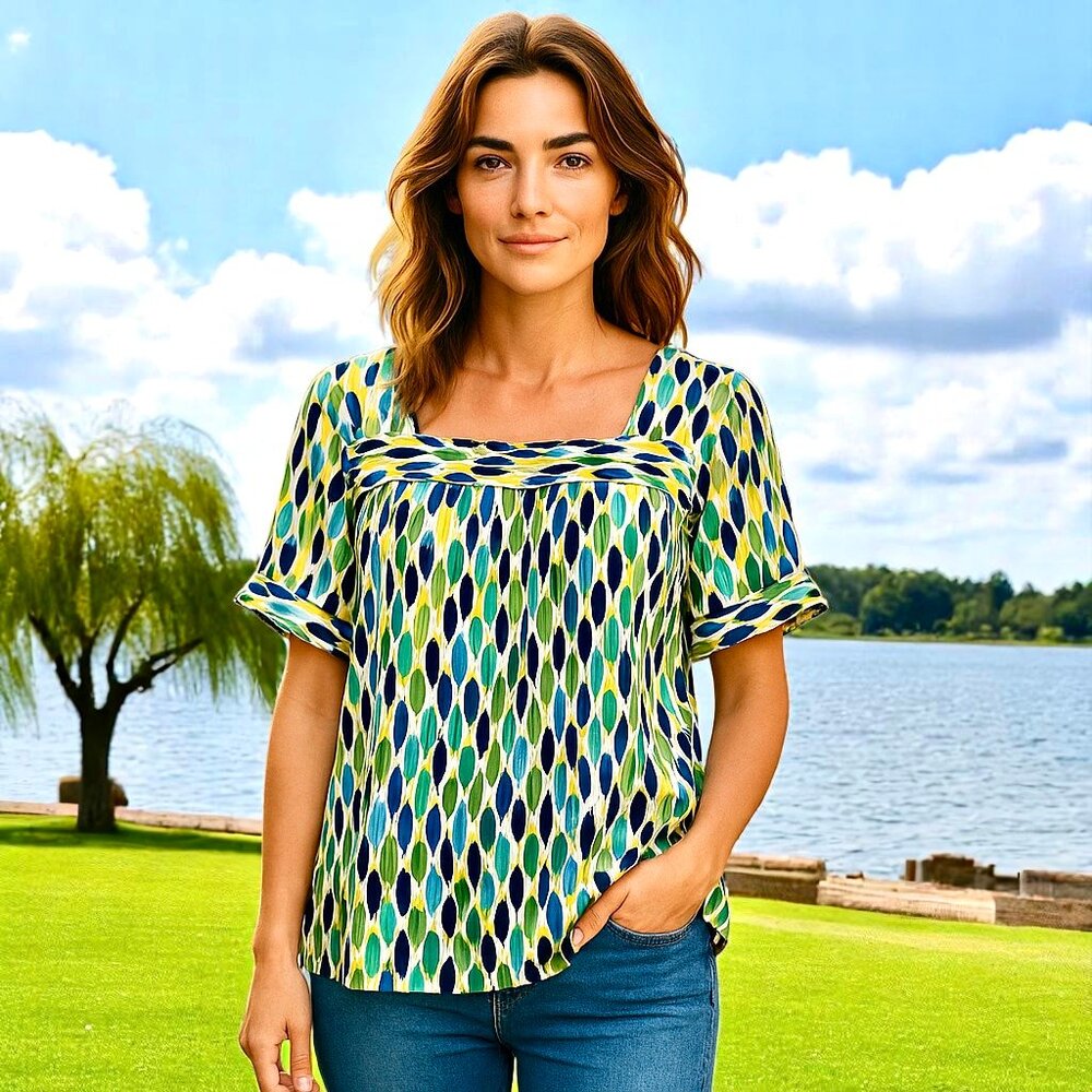 Lane Bryant Blouse Top Square Neck Short Sleeves 14 16